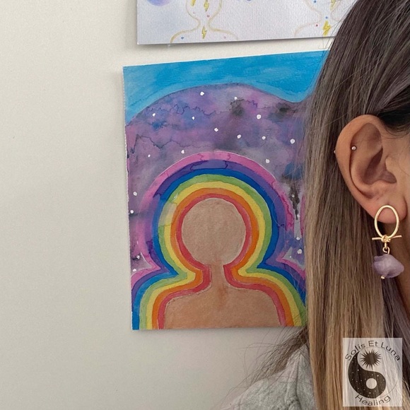 18K Gold Plated Amethyst Crystal Earrings - Picture 2 of 4